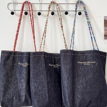 53132 复古双面牛仔帆布包包女新款韩国百搭通勤大容量单肩布包