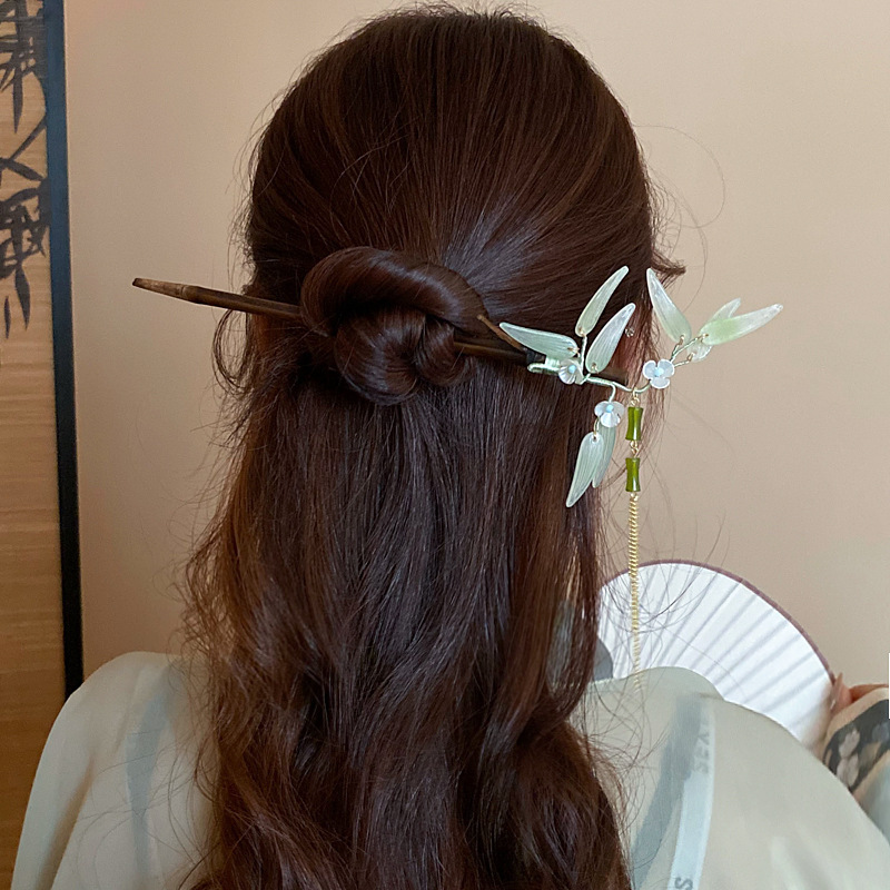 Nuevo estilo chino flor horquilla temperamento espalda Cabeza bola palillos simple madera updo pelo headwear moda nacional accesorios para el cabello para las mujeres