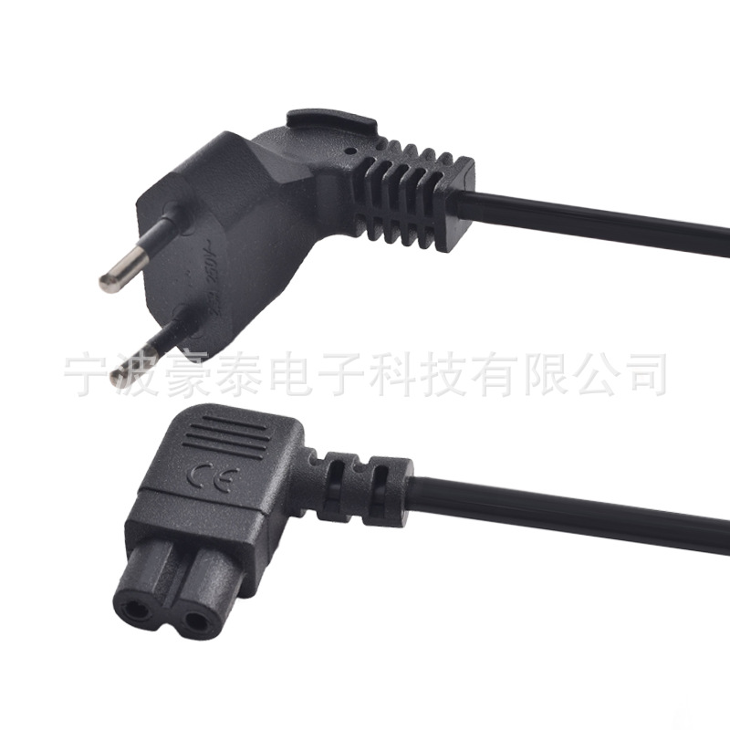 厂家供应两芯欧标弯头电源线转八字尾弯头韩国90度弯头电源线插头