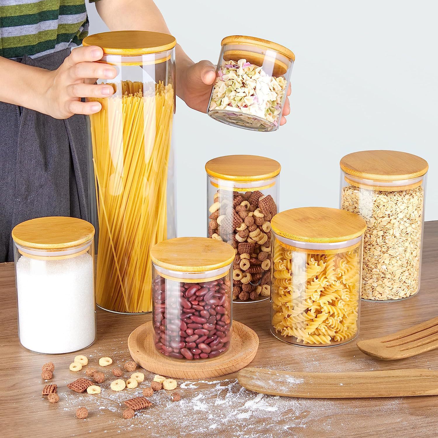 Frasco sellado de vidrio de borosilicato transfronterizo cubierta de bambú frasco de té botella de almacenamiento transparente de granos de frutas secas frasco de vidrio