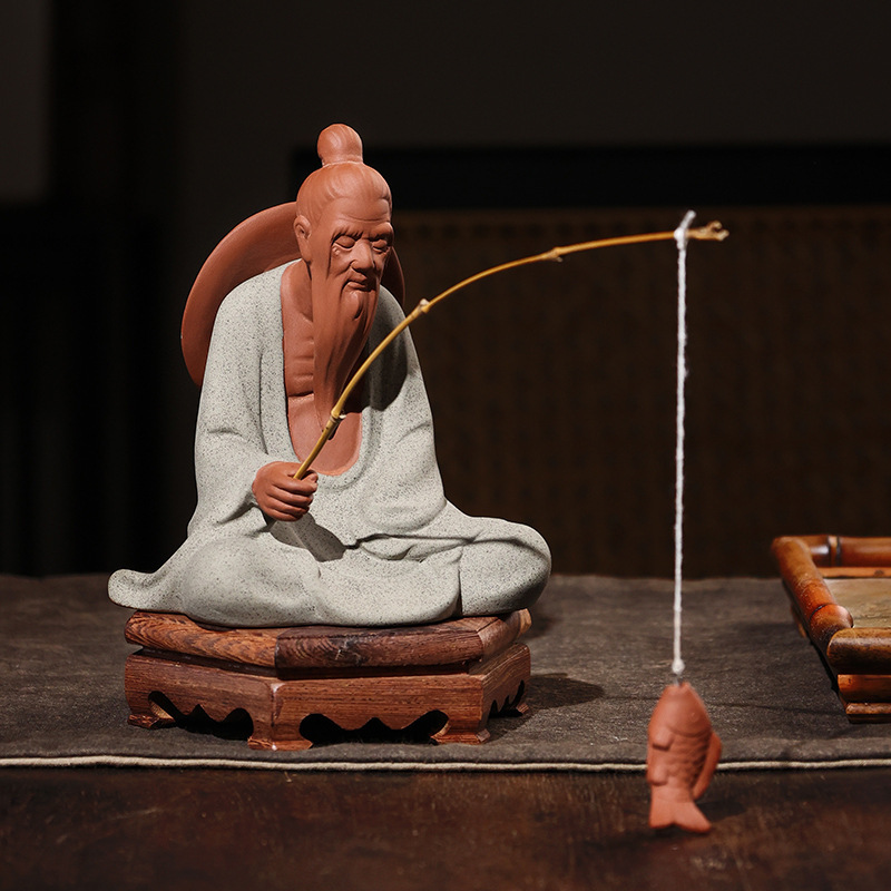 Micro-landscape ornaments large Jiang Taigong fishing fisherman old man ceramic figure rockery bonsai landscaping fish tank decoration