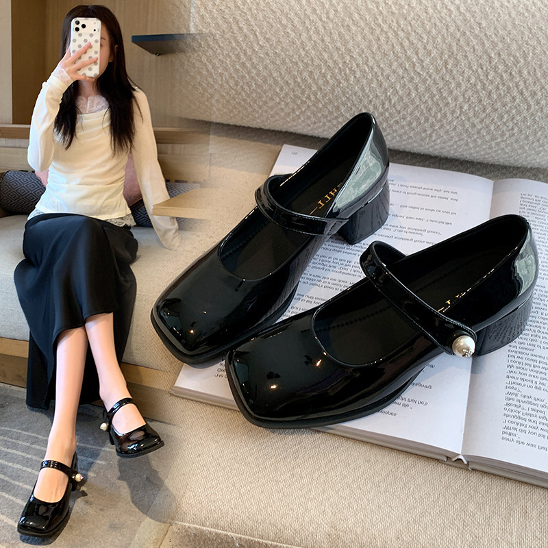 559-4 Plus-Size High-Heeled Shoes with Chunky Heels and Square Toes, Retro Mary Jane Women's Shoes for Wide and Large Feet, Large Size Women's Shoes 41-43