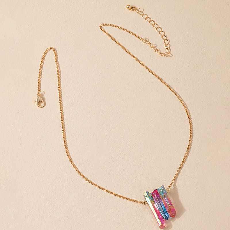 simple colorful crystal stone pendant necklace