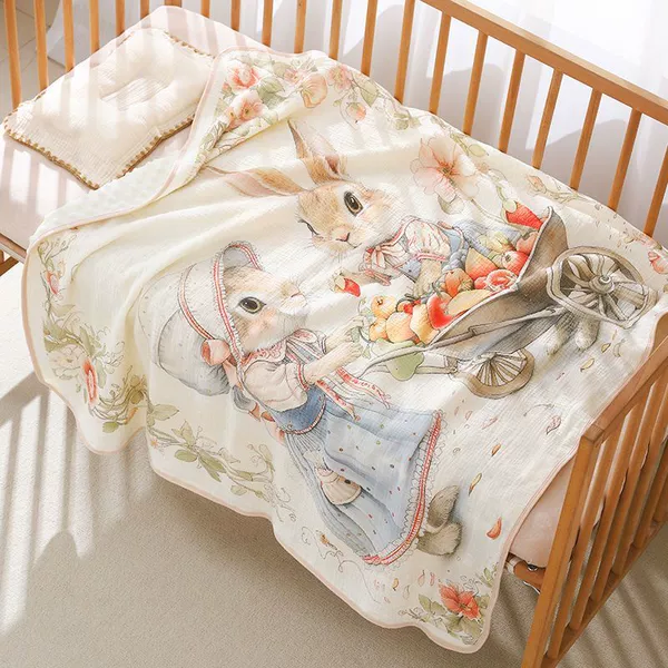 Cloud sense crepe cotton bean blanket [Pastoral Rabbit]