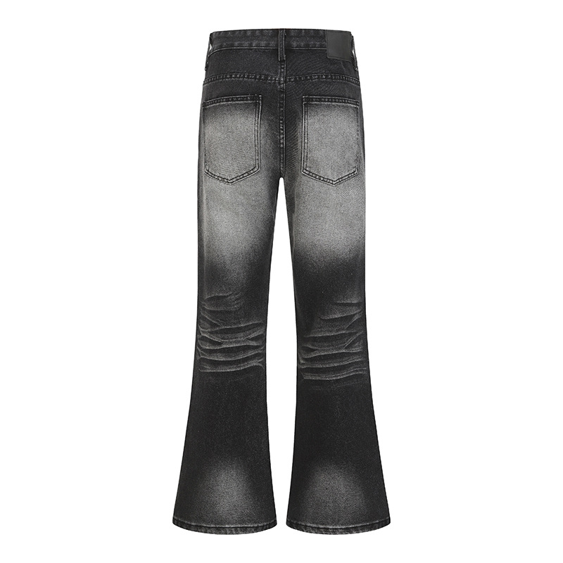 Men's Clothing Retro Distressed Washed Whiskered Straight Leg Flared Jeans For Men New Style Versatile Loose Fit Long Pants_mkmklike.com