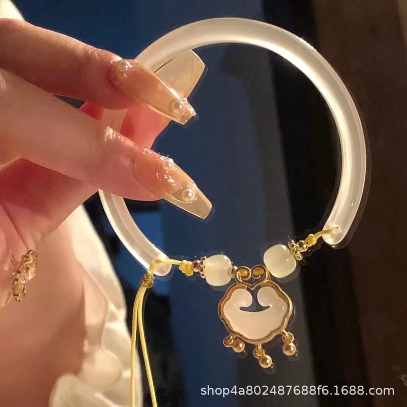 Hetian Yu safety lock bracelet niche design ancient style ins light luxury girlfriends student couple High sense gift