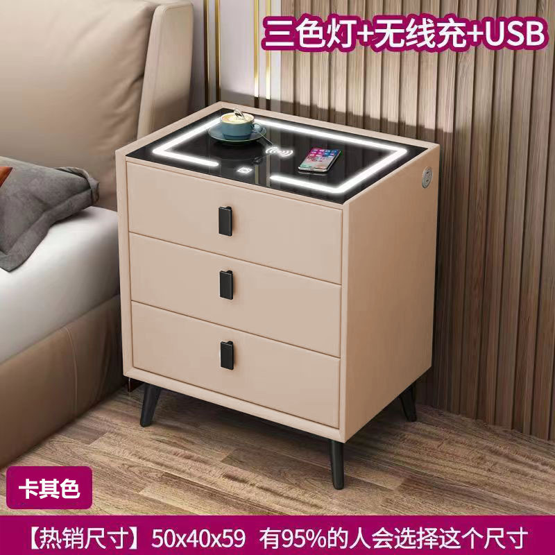 Mesa de cabecera inteligente de madera sólida de tres tiros gabinete multifuncional para dormitorios domésticos muebles modernos y simples armario de cabecera