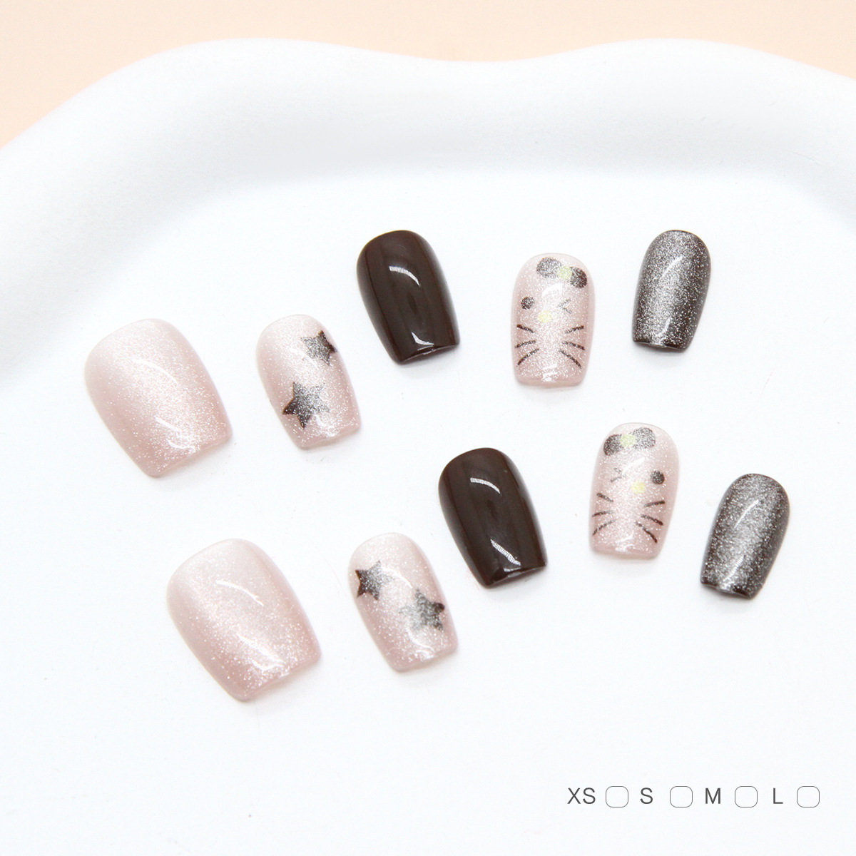 Uñas postizas removibles hechas a mano con forma de ojo de gato, manicura, uñas cortas de Ballet, tamaño dividido, uñas usables, 10 piezas, venta al por mayor