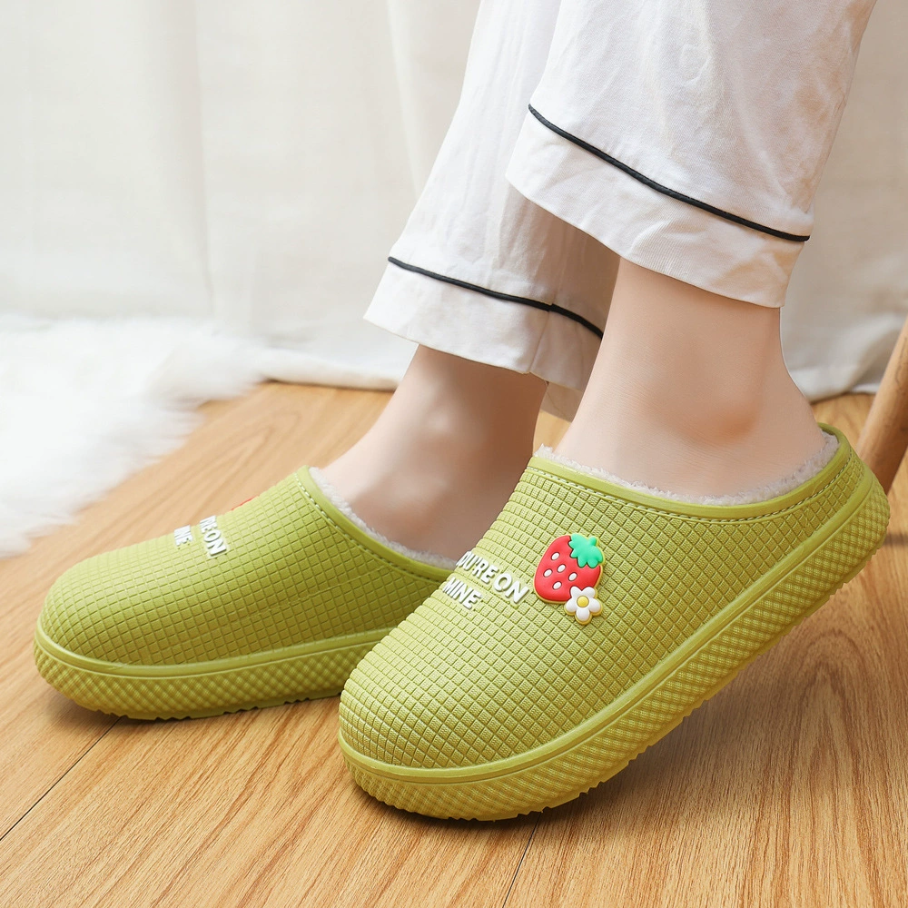 Fleece keep warm slippers platform, winter cute footwear, non-slip shoes