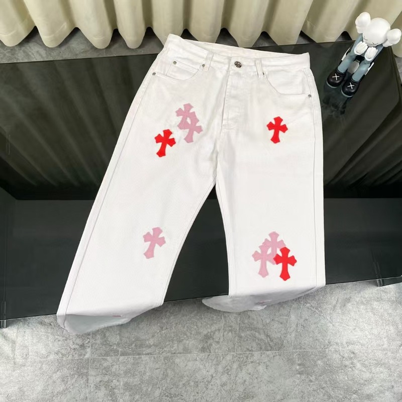 25ss春季新款CH正确版克罗伈十字架贴皮水洗牛仔长裤男女同款批发|undefined