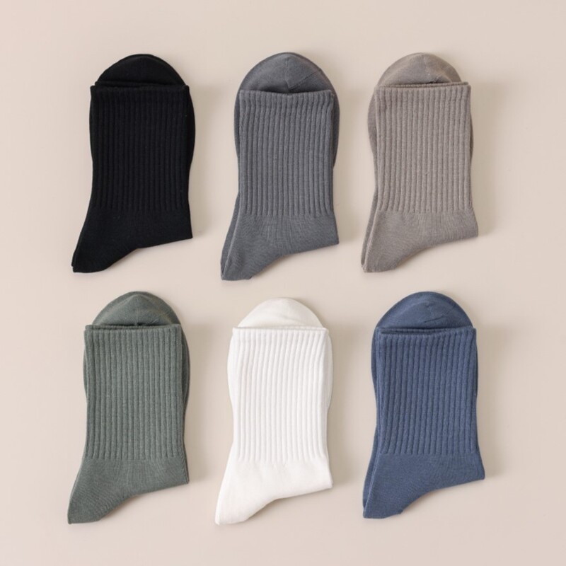 [Ramie Cotton Men's Socks] Men's Mid-Calf Pure Color Sports Socks, Deodorant, Sweat-Absorbent and Antibacterial Socks, Thickeneded Autumn and Winter Styles