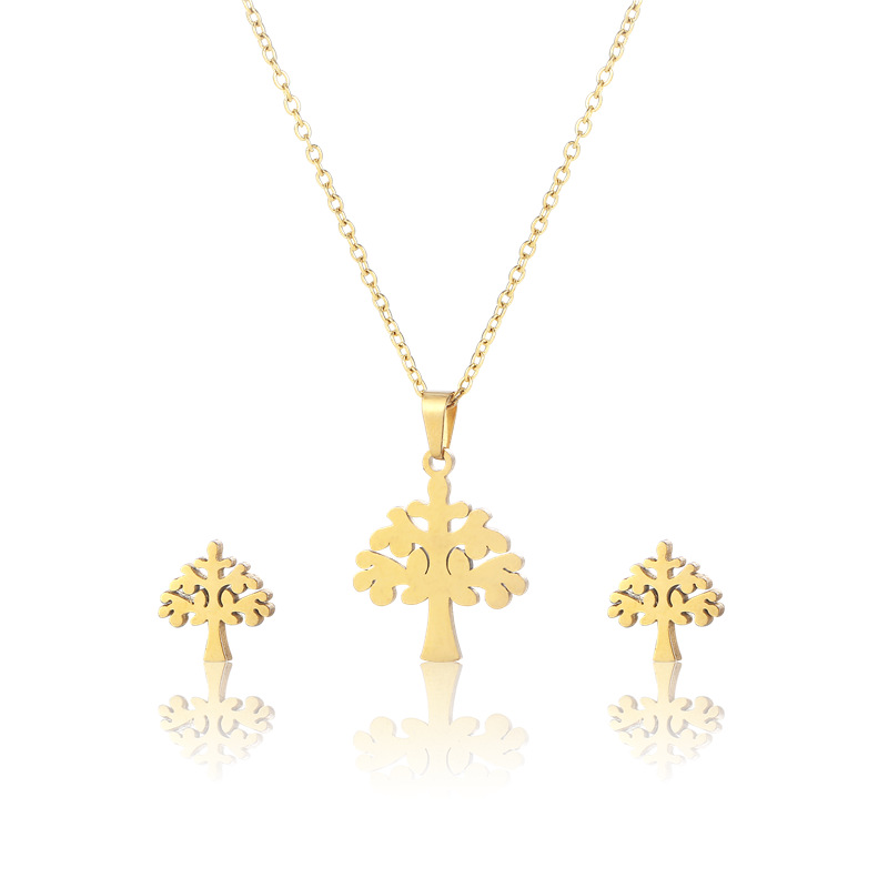 fashion tree of life titanium steel necklace earrings set
