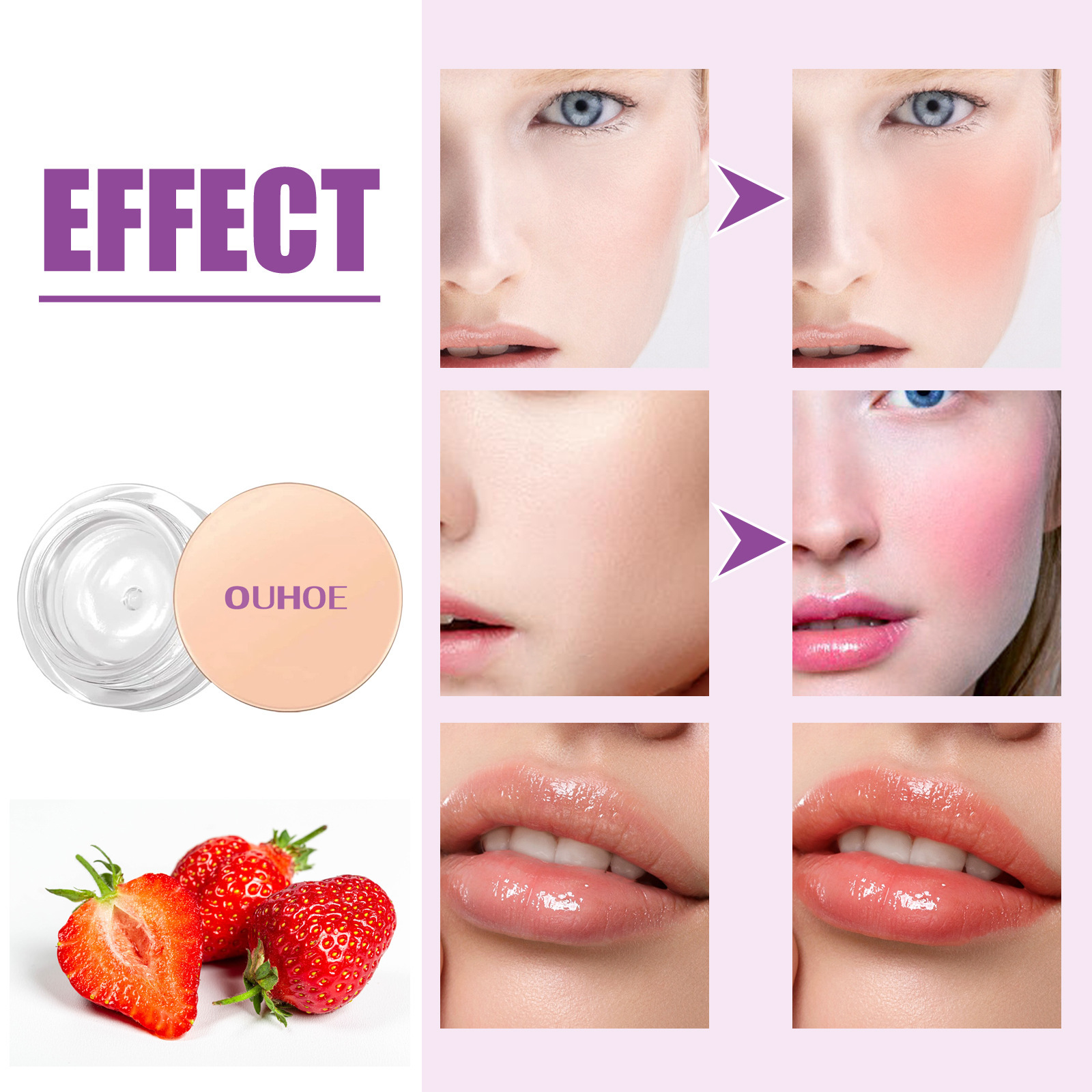 OUHOE cheek red hydrating nourishing skin multi-purpose powder blusher lip cream waterproof and makeup_voghion.com