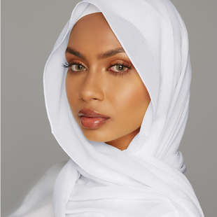 Malaysian Single-Color Natural Wrinkle Chiffon Headscarf Cross-Border Breathable Pleated Turban Yw72 Breathable Sun Protection