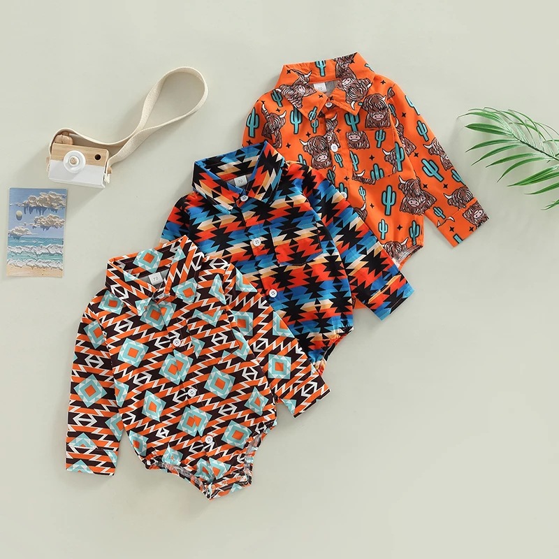 Fashion Geometric Printing Cotton Baby Rompers display picture 1