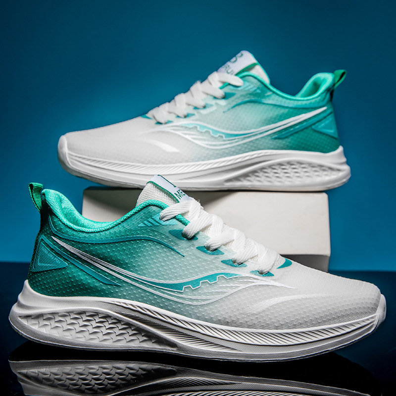 Primavera y verano nuevos zapatos de pareja zapatos deportivos de malla de alambre de pescado zapatos para correr ligeros y transpirables de suela blanda de alta elasticidad zapatos para estudiantes de color caramelo