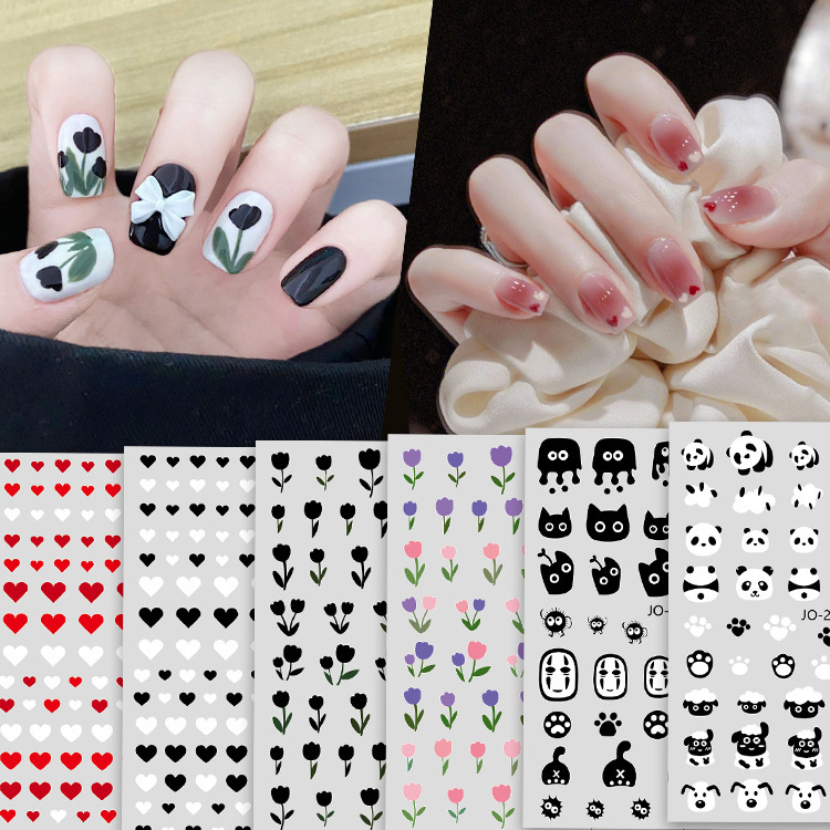 Nail Art Stickers Mixed Batch Cartoon Cute Chanel Style Panda Little Daisy Love Thin Strap Glue Nail Decal