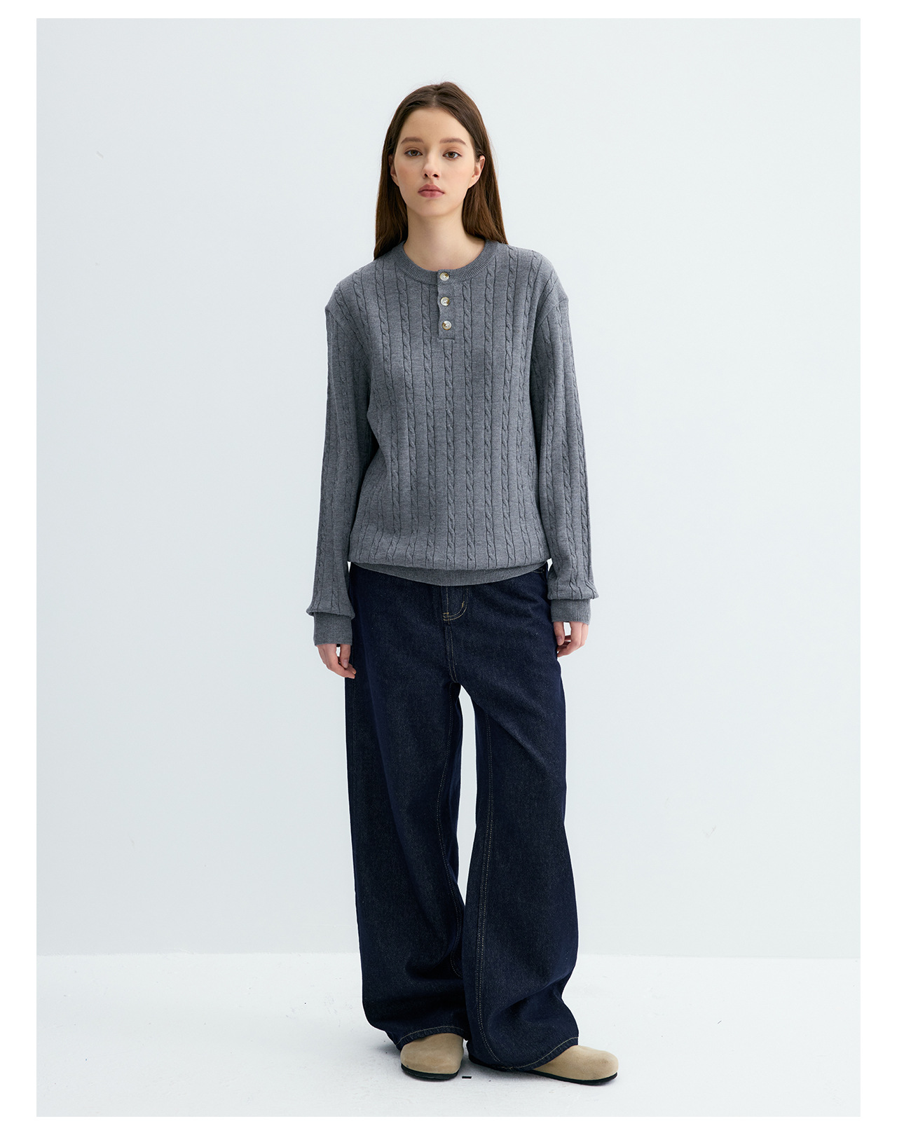 UNF Cable-Knit Henley Sweater