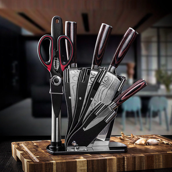 Yangjiang manufacturer Damascus pattern knife set kitchen knife wholesale chef bone chopping knife combination cross-border exclusive supply