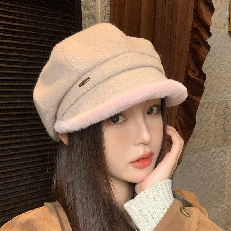 韩版时尚渔夫帽子女秋冬新款显脸小百搭盆帽加绒保暖护耳八角帽潮|undefined