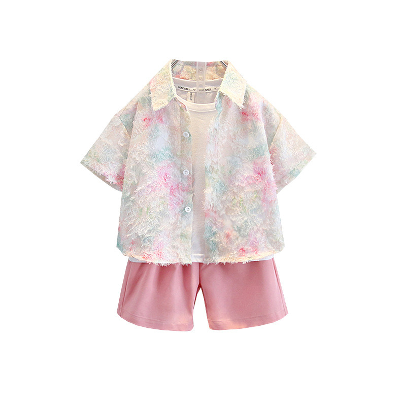 Xiaoxiangfeng ボーイズサマースーツ 2025 新しい半袖花柄シャツ子供服ベビートレンディボーイズ 3 点セット|undefined