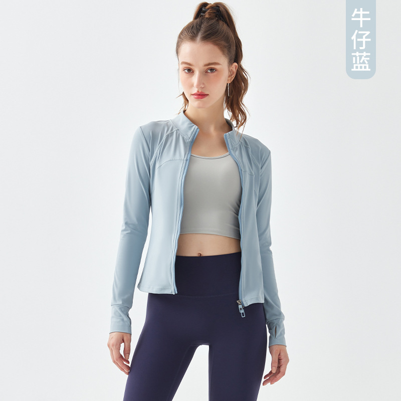 Nueva chaqueta deportiva transfronteriza Ropa de entrenamiento de manga larga para mujer, primavera y otoño, cardigan de yoga superior para correr ropa de yoga blusa