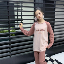 敏轩儿秋季款拼肩复古色莱卡棉中大童内衣青少年净色精梳棉秋衣裤