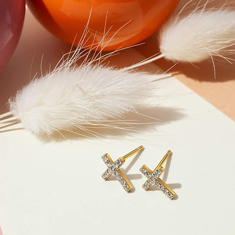 1 Paire Style Simple Traverser Argent Sterling Incruster Zircon Boucles D'oreilles display picture 2