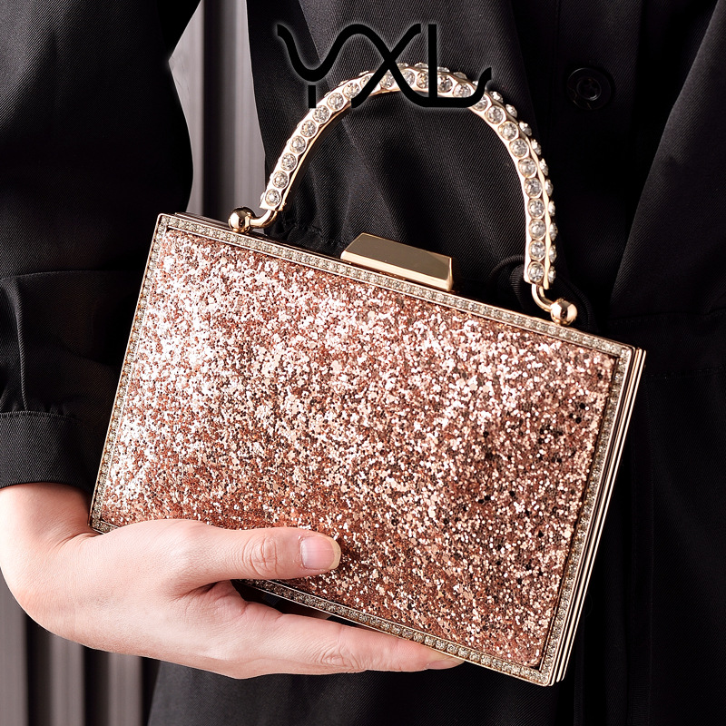 Nueva bolsa de cena de sequillas de oro de alto nivel Europa y América de moda transfronteriza con diamantes de mano bolsa de vestido de fiesta fábrica directa