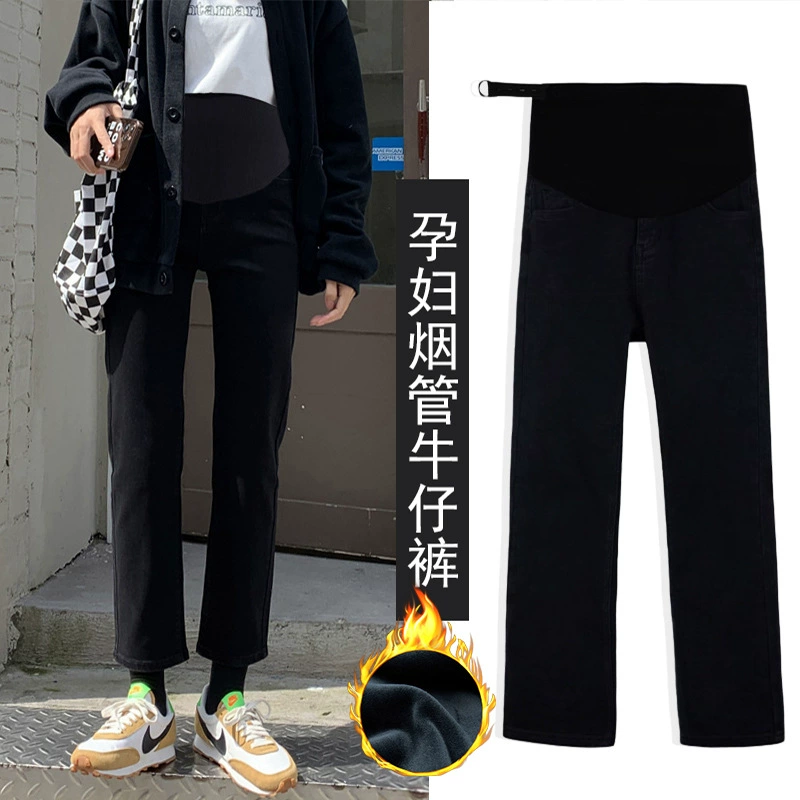 Tmall качество беременные плюшевые джинсы зимние табачные штаны утолщенные, теплые и приливная мама свободные прямые брюки