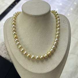 8-9澳洲海水南洋金珠项链正圆几乎无暇 小点位金珠串链高贵典雅款