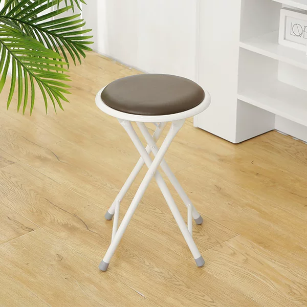 Simple Portable Folding Stool for Home Use, Metal Leather Mazza with Backrest, Folding Chair for Dormitory, Temporary Study, Leisure Stool, Dining Chair