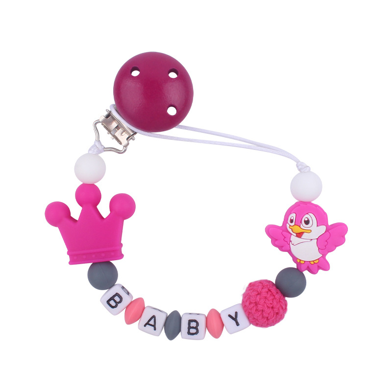 Nuevo bebé suministros de silicona chupete cadena de dibujos animados animal pájaro silicona mordedura pegamento cadena molar cadena anti-gota