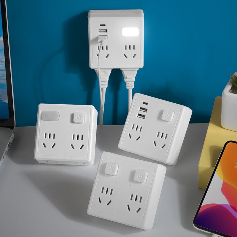 Type-C+Usb Charging Socket Multi-Hole Multi-Function Night Light with Switch National Standard Wall Converter Plug-In Board