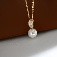 吊坠项链精致珍珠珠宝925纯银圆形爱迪生珍珠10-11mm时尚女性
