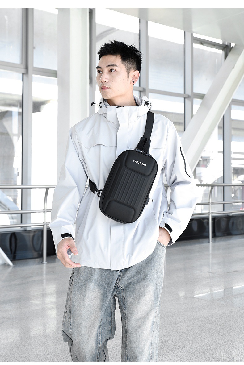 Men's crossbody bag with password lock, black large-capacity sports motorcycle bag, single-shoulder crossbody men's chest bag undefined