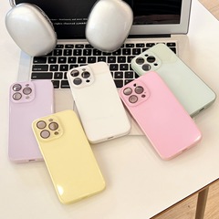 马卡龙适用苹果16promax冰感玻璃手机壳iPhone16带镜头膜简约防摔