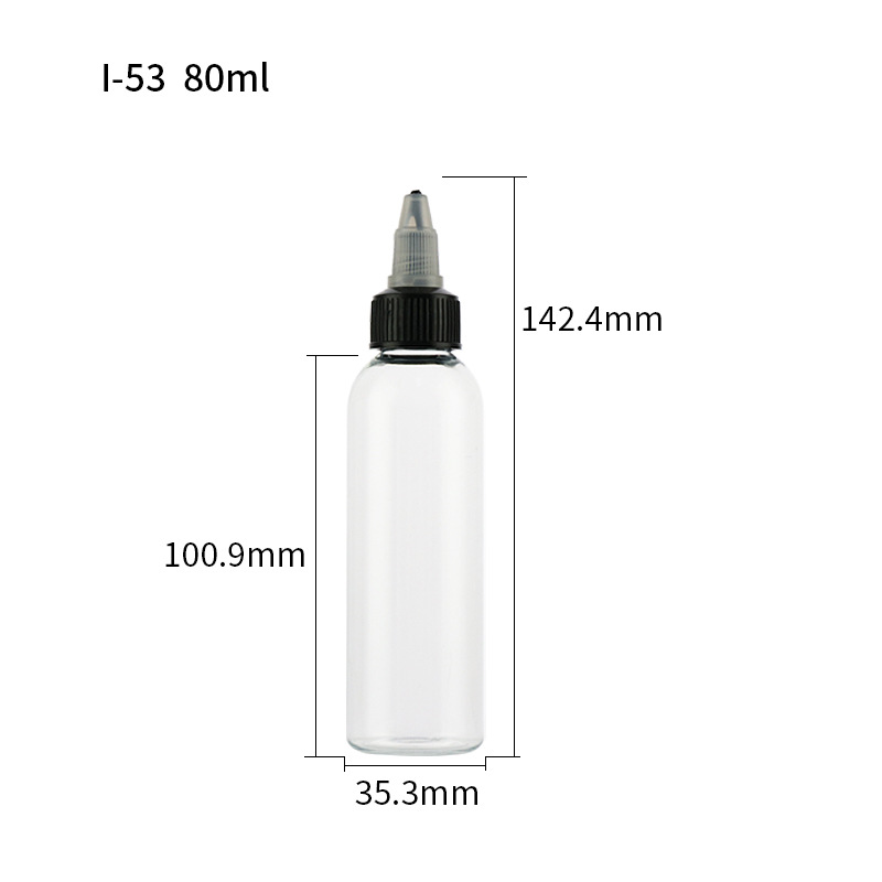 En stock pet50ml botella de plástico transparente 100mL botella de mezcla de color de pigmento 250ml botella de inyección de aceite de dispensación de boca puntiaguda botella de compresión