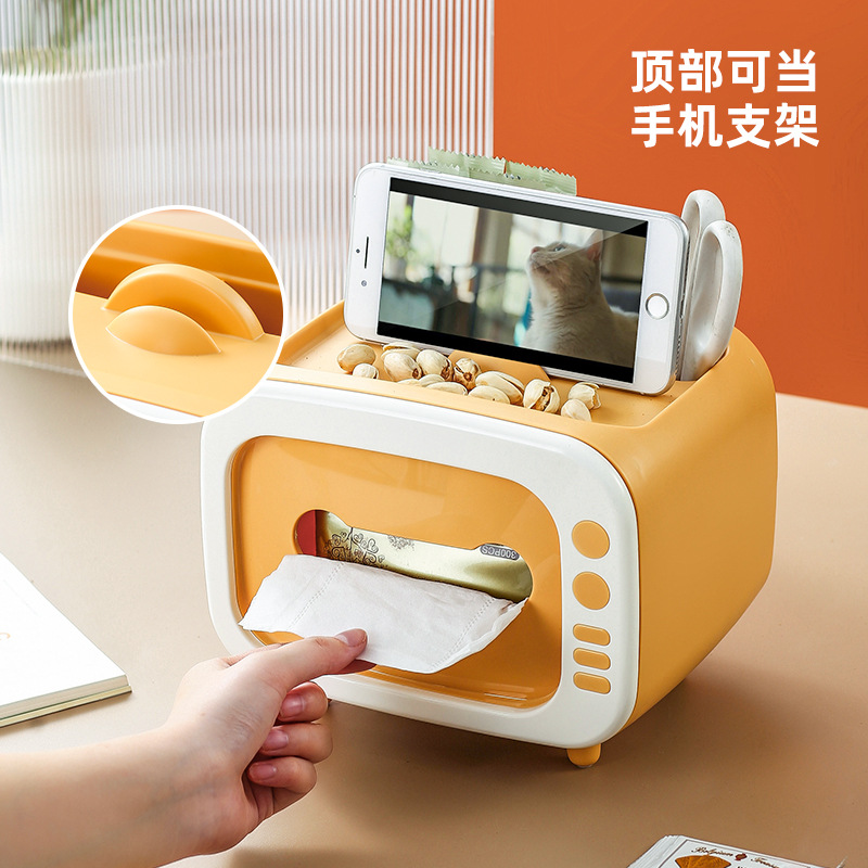 Jalea color TV caja de pañuelos lindo creativo hogar escritorio almacenamiento caja de pañuelos caja de almuerzo de almacenamiento de control remoto