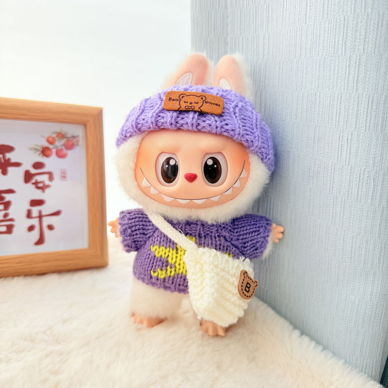 Solo ropa] Llavero de primera y segunda generación Labubu colgante de ropa Rabubu ropa de bebé suéter de punto traje de sombrero