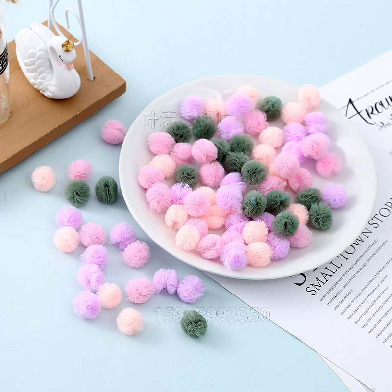 彩色弹力花球网纱球糖糖果色毛球diy纺织辅料装饰蕾丝花纱球现货