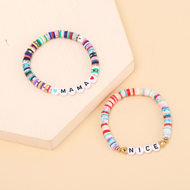 Couleur Douce Poterie Alphabet Anglais Mama Bracelet Combinaison Ensemble display picture 12