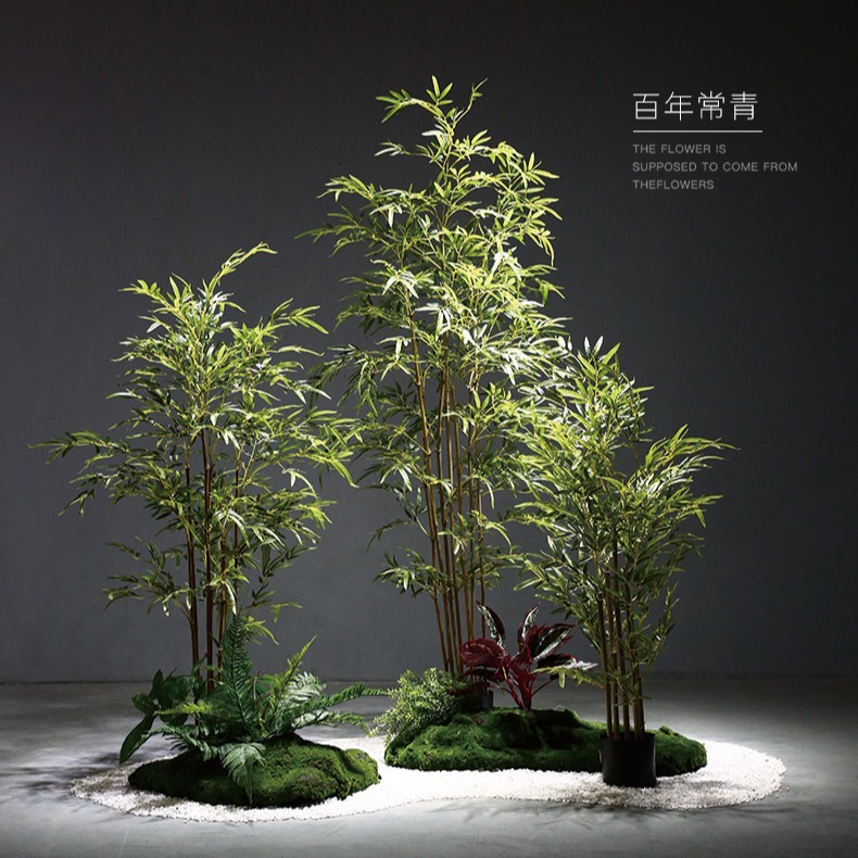 Gran planta verde artificial paisaje biónico combinación de plantas paisaje interior piso decoración bonsai paisaje de bambú artificial