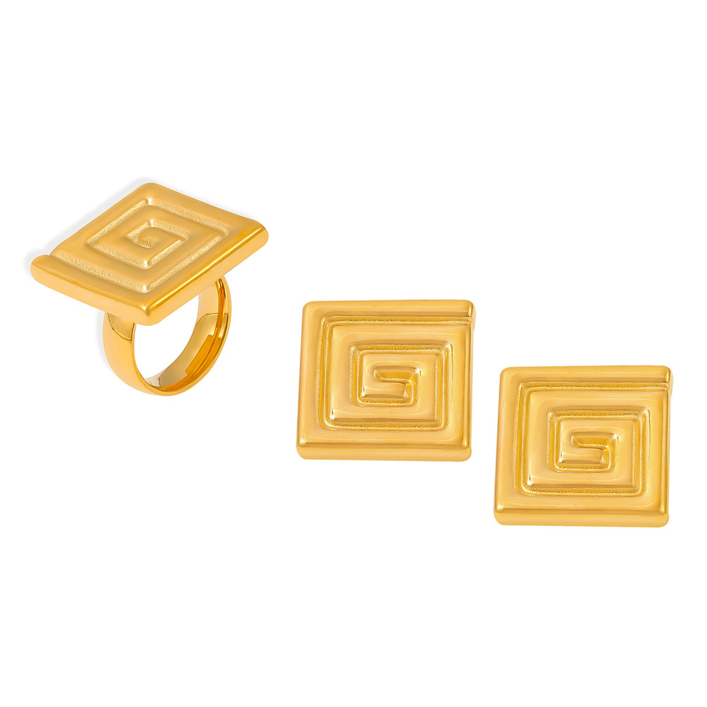 Small Niche Design, Patterned Square Earrings, Gold, Silver, Metal, Exaggerated Fashion Rings, Earrings That Do Not Fade_voghion.com