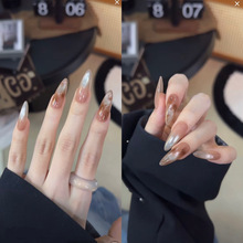 【布朗尼】新款纯手工穿戴甲红棕色手绘晕染高级显白纯手作美甲贴