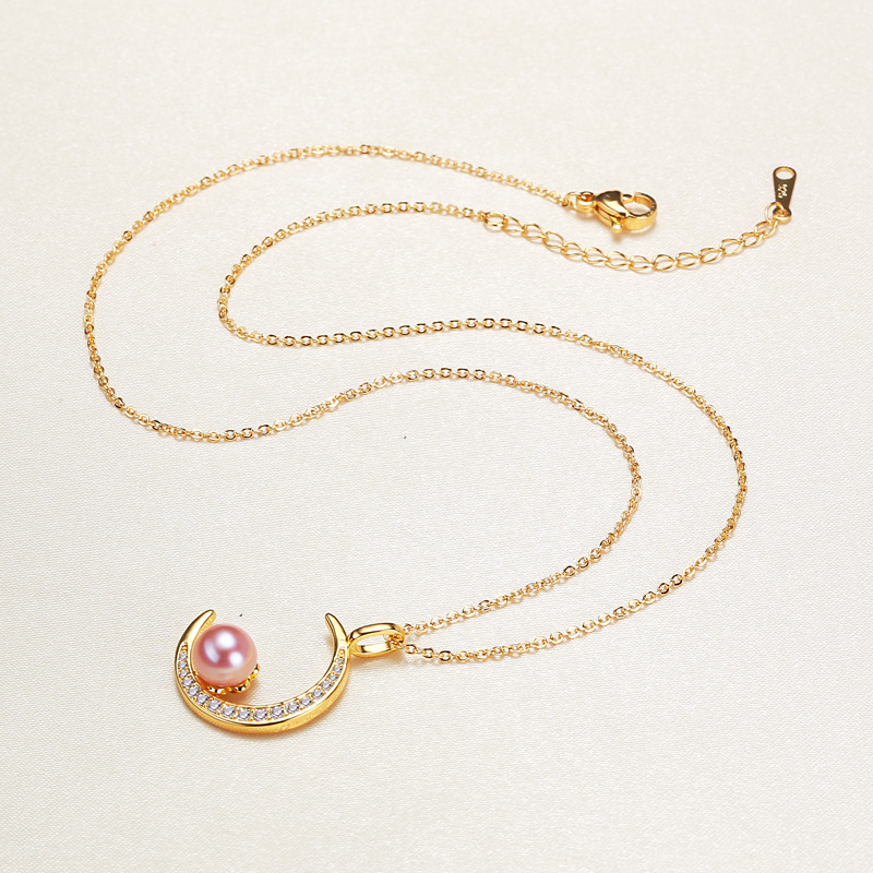 Direct Supply from Origin Half-Circle Ethnic Style Pearl Necklace Gold Necklace Stall Supply Freshwater Pearl Pendant Accessories