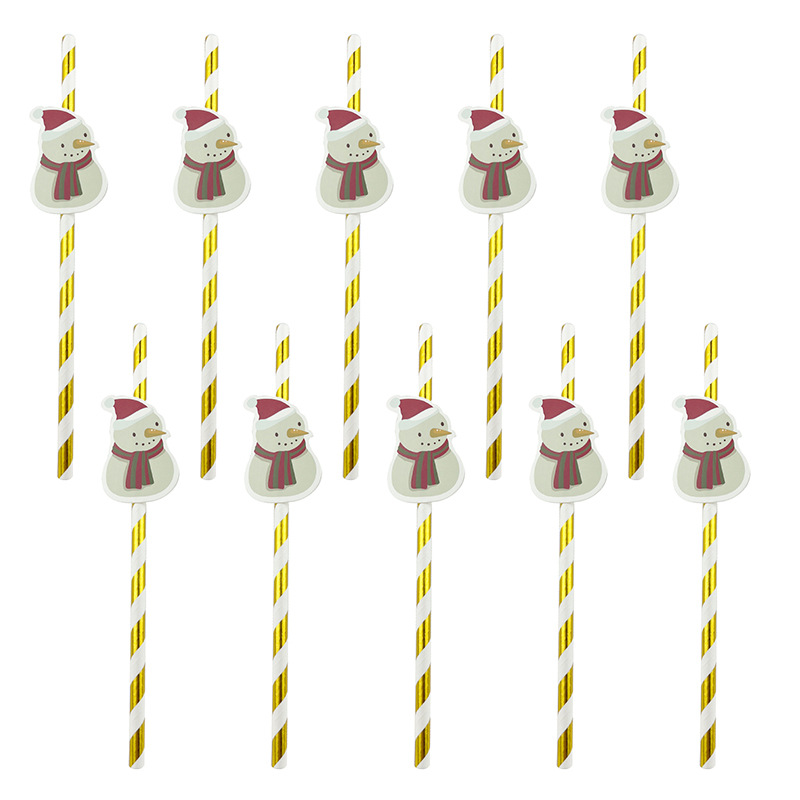 Creative Christmas Decorations Straw Cartoon with Card Paper Party Beverage Cookies Decorations Disposable Paper Straw