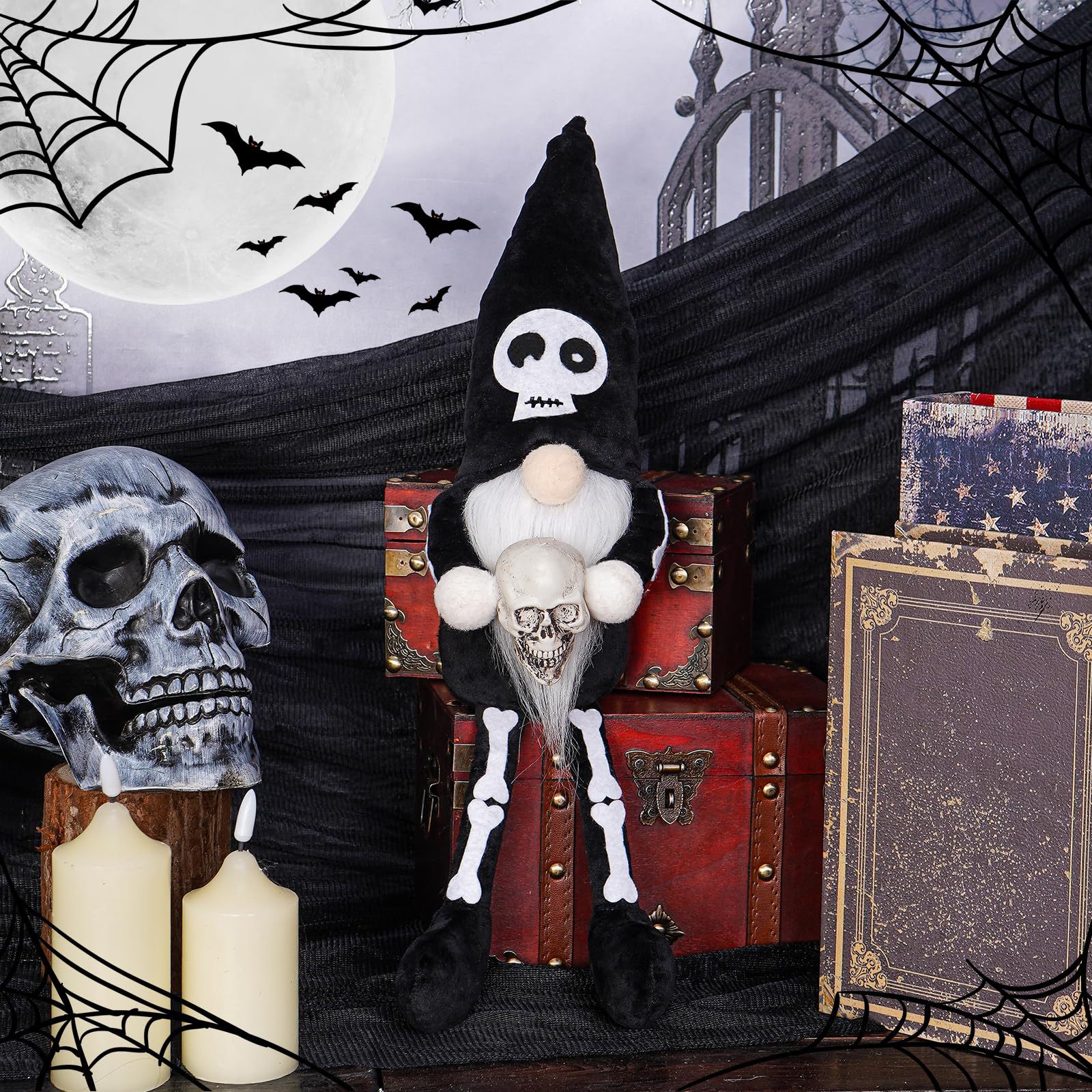 Nuevo Halloween transfronterizo cráneo enano muñeca decoración de fiestas accesorios muñecas de piernas largas terror