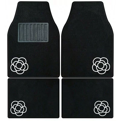 Universal Foot Mat, Universal Foot Pad - flowers-black-border-universal-car-floor-mat-set