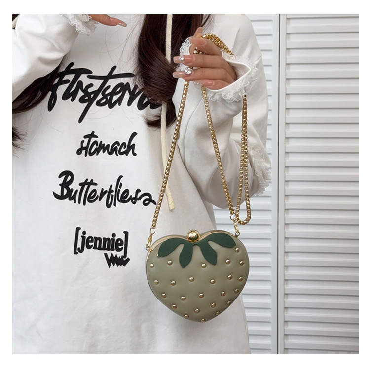 All Seasons Season Women's Medium Pu Leather Strawberry Cute Rivet Round Clasp Frame Crossbody Bag